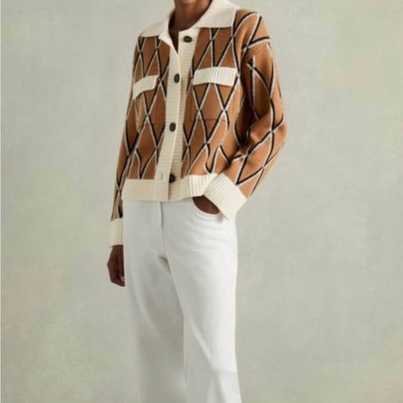 Reiss Sweaters - Reiss Tan and Cream Patterned Blazer